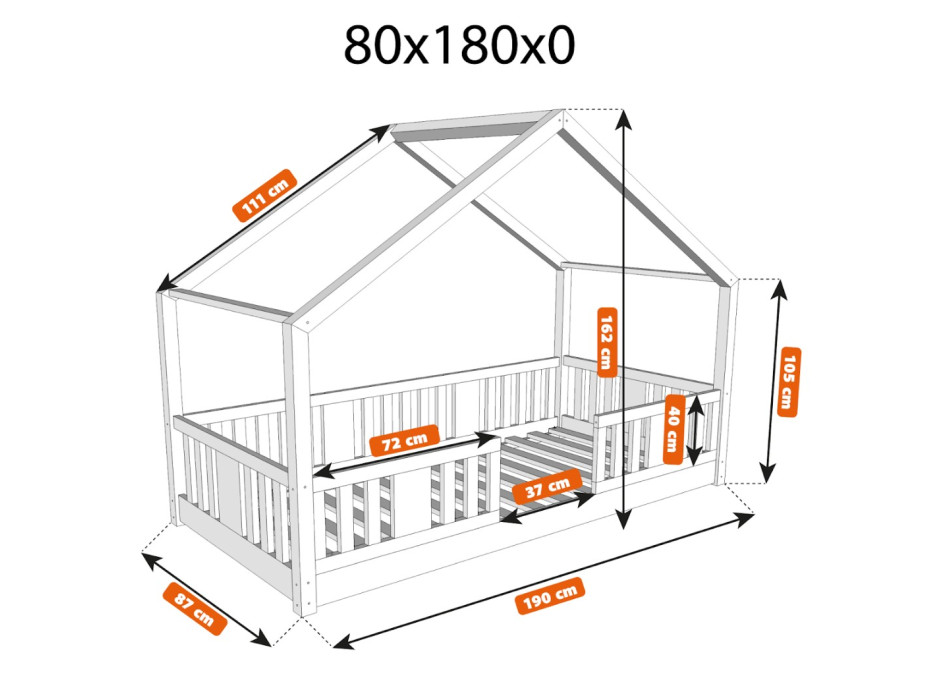 Dětská domečková Montessori postel z masivu borovice NIKO S - 180x80 cm