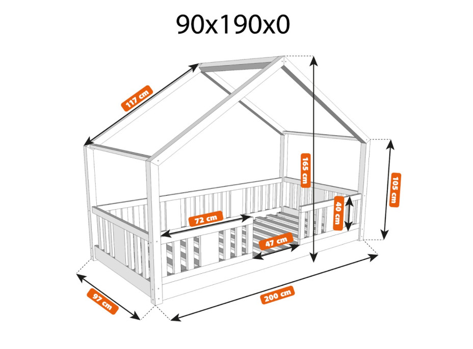 Dětská domečková Montessori postel z masivu borovice NIKO S - 190x90 cm