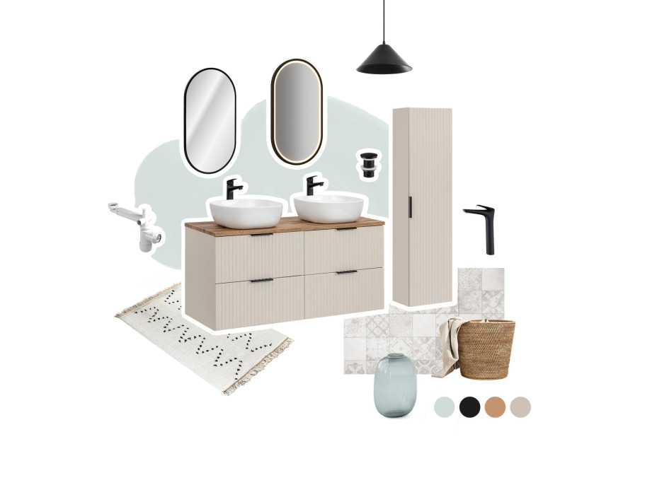 Koupelnová závěsná skříňka ADÉLA - nízká spodní s košem na prádlo - bez horní desky - kašmírová