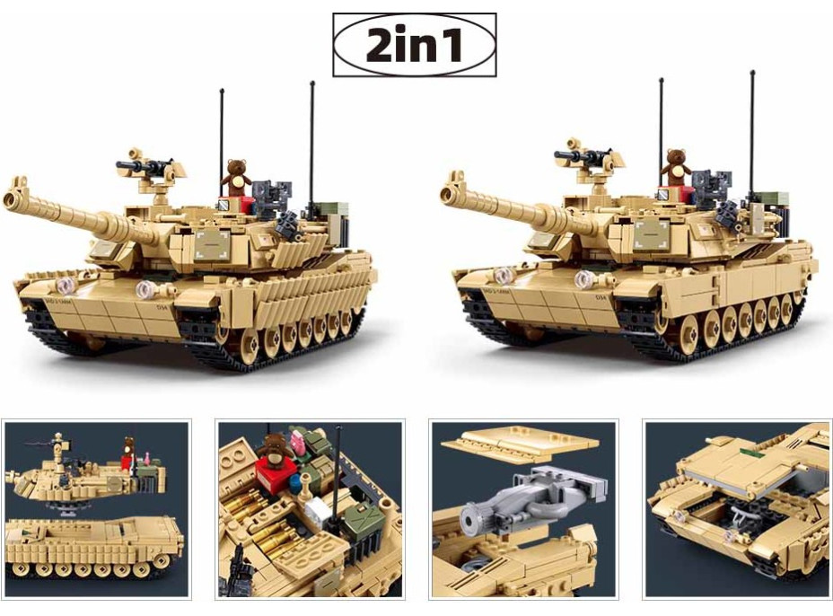 Sluban Model Bricks M38-B1365 Bitevní tank M1A2 Abrams TUSK II 2v1