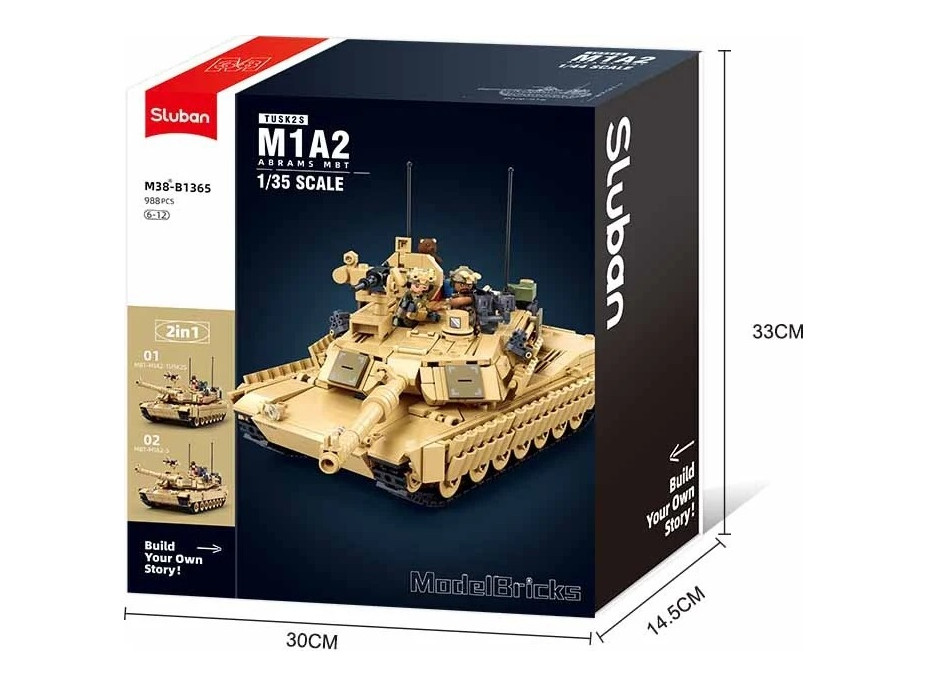 Sluban Model Bricks M38-B1365 Bitevní tank M1A2 Abrams TUSK II 2v1