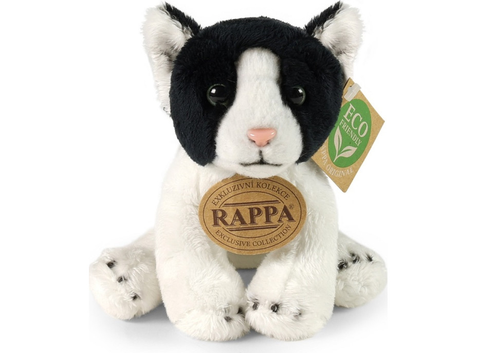 Rappa Plyšová kočka sedící černo-bílá 14 cm ECO-FRIENDLY