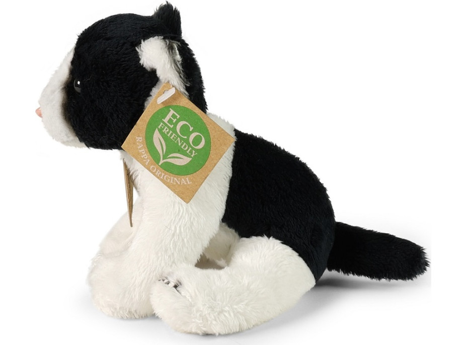 Rappa Plyšová kočka sedící černo-bílá 14 cm ECO-FRIENDLY