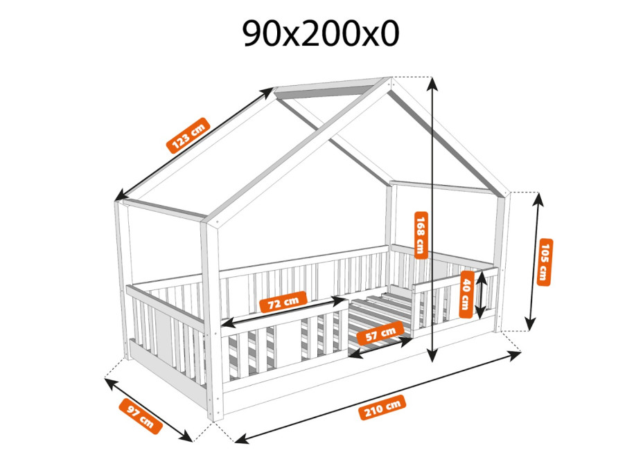 Dětská domečková Montessori postel z masivu borovice NIKO S - 200x90 cm