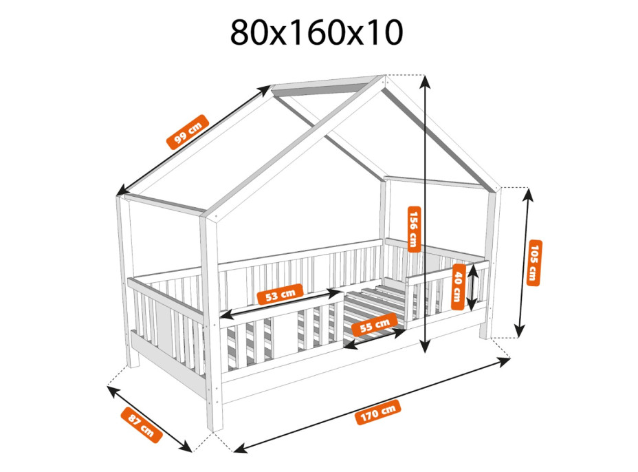 Dětská domečková postel z masivu borovice NIKO S 10 - 160x80 cm