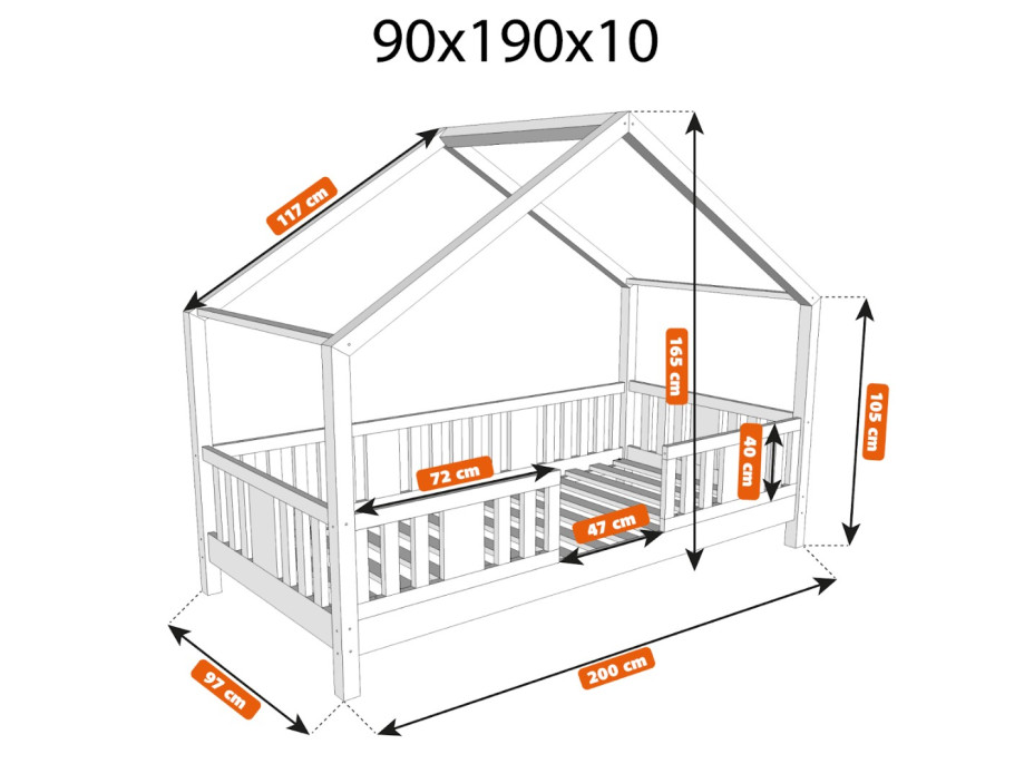 Dětská domečková postel z masivu borovice NIKO S 10 - 190x90 cm