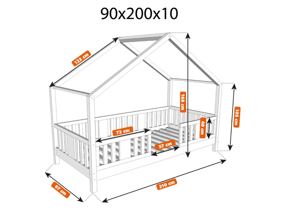 Dětská domečková postel z masivu borovice NIKO S 10 - 200x90 cm