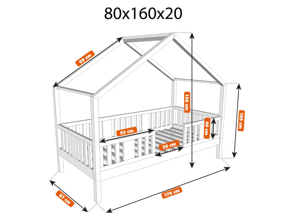 Dětská domečková postel z masivu borovice NIKO S 20 - 160x80 cm