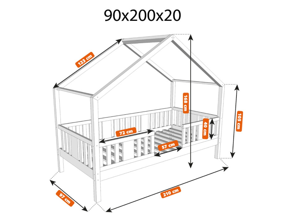 Dětská domečková postel z masivu borovice NIKO S 20 - 200x90 cm