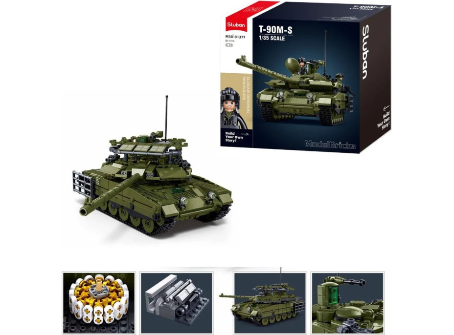 Sluban Model Bricks M38-B1377 Tank T-90M-S v měřítku 1:35