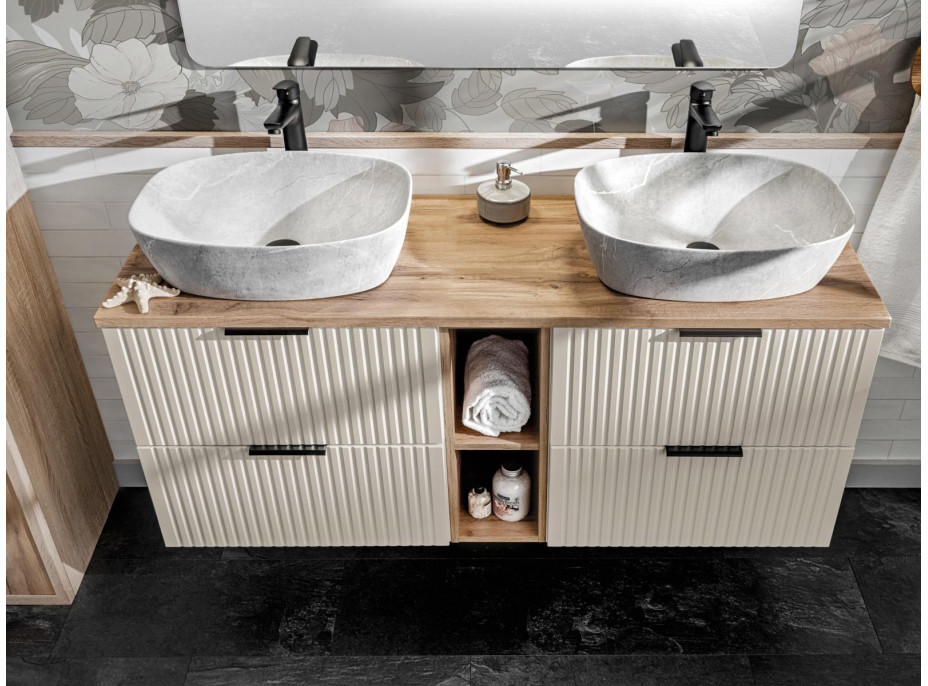 Koupelnová závěsná skříňka ADÉLA - nízká spodní s košem na prádlo - kašmírová