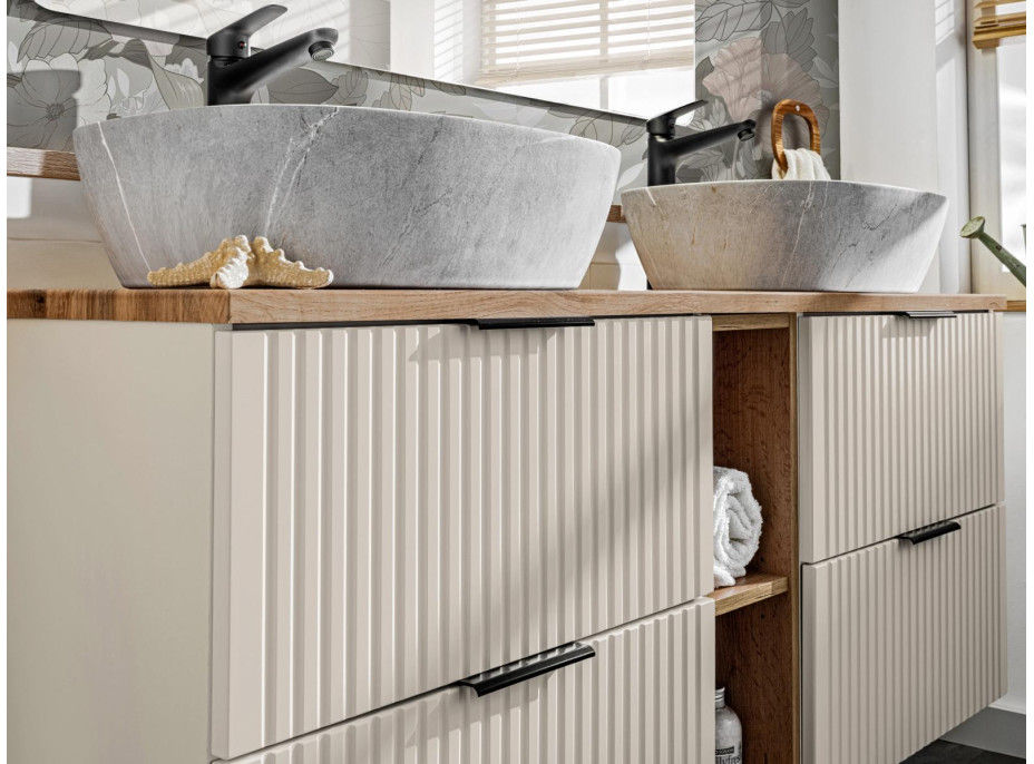 Koupelnová závěsná skříňka ADÉLA - nízká spodní s košem na prádlo - kašmírová