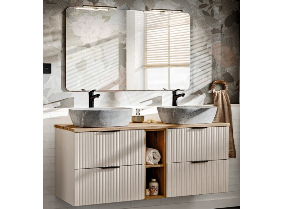 Koupelnová závěsná skříňka s deskou ADÉLA 80 cm - kašmírová/dub wotan