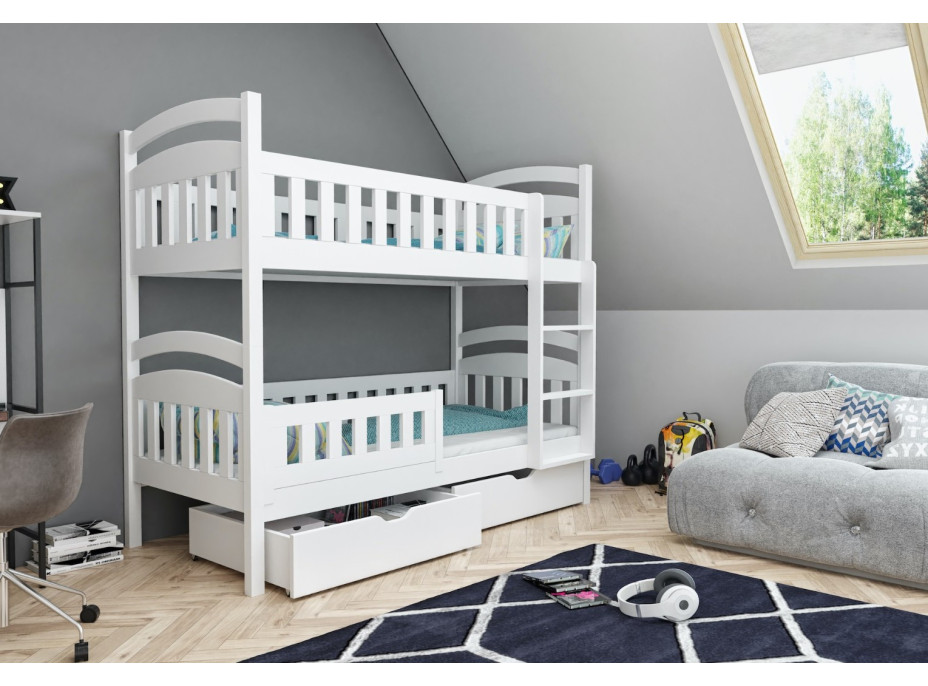 Dětská patrová postel z masivu DOMINIK II se šuplíky - 200x90 cm - bílá