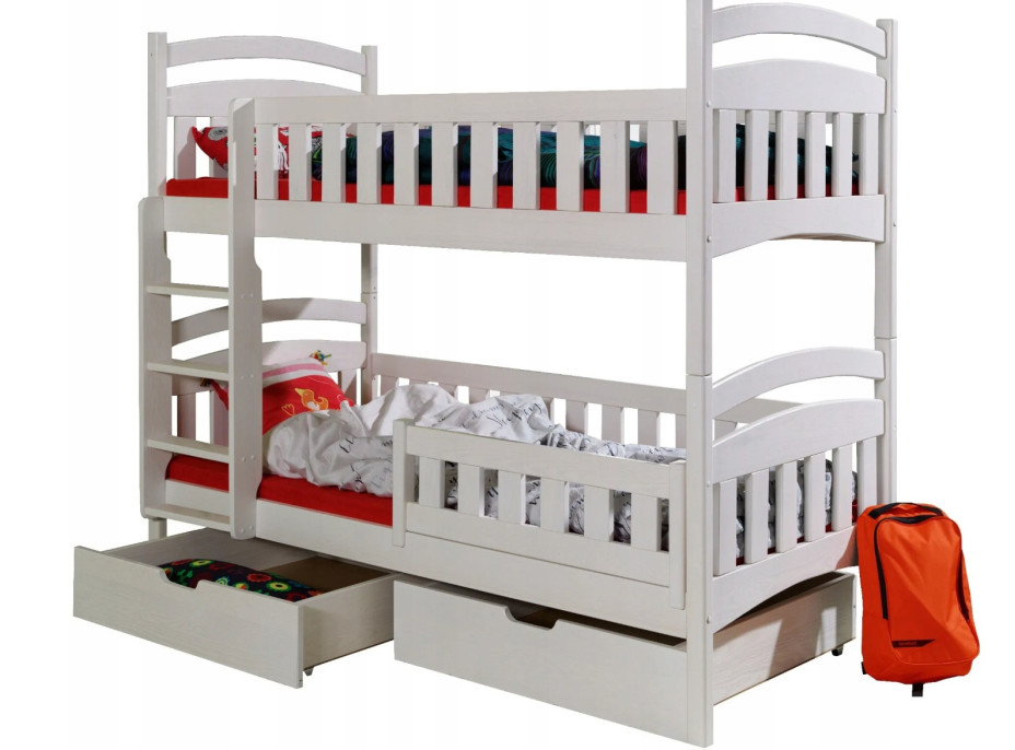 Dětská patrová postel z masivu borovice DOMINIK II se šuplíky - 200x90 cm - bílá
