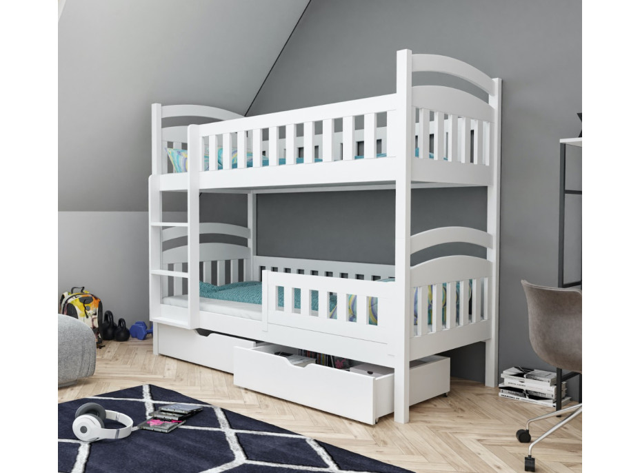 Dětská patrová postel z masivu DOMINIK II se šuplíky - 200x90 cm - bílá