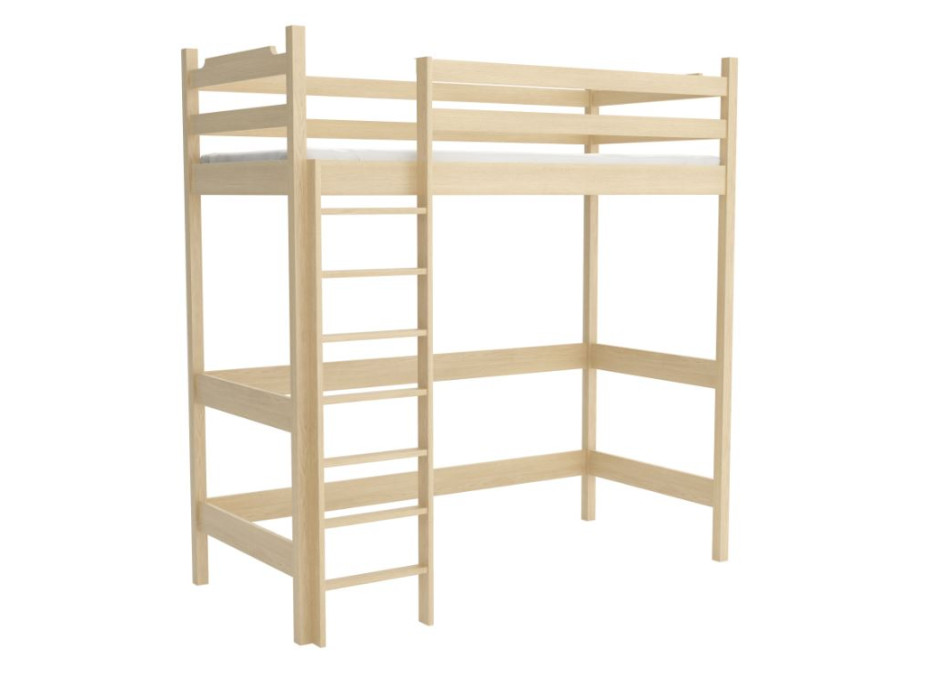 Dětská vyvýšená postel z masivu borovice TEXAS - 190x90 cm - BEZ POVRCHOVÝCH ÚPRAV