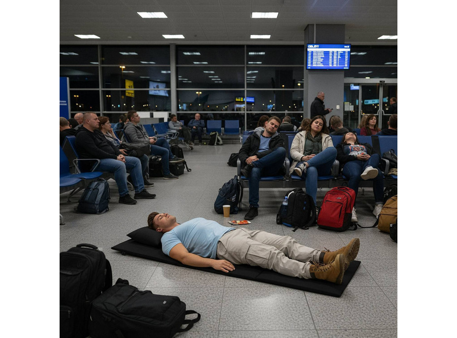 Skládací podložka SURVIVAL s polštářem - 180x50 cm - černá