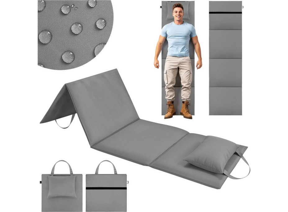 Skládací podložka SURVIVAL s polštářem - 180x50 cm - šedá