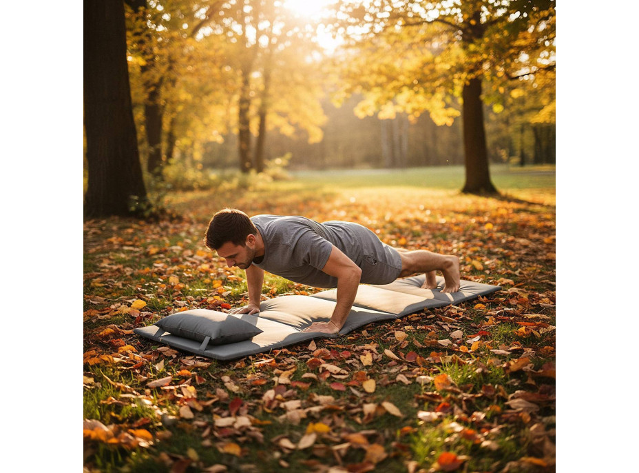 Skládací podložka SURVIVAL s polštářem - 180x50 cm - šedá