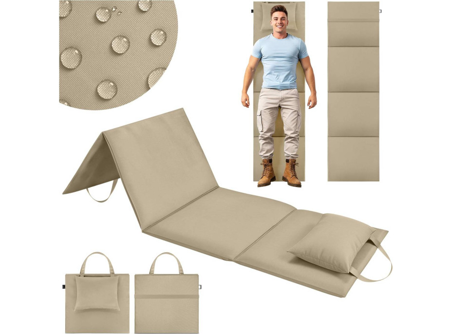 Skládací podložka SURVIVAL s polštářem - 180x50 cm - béžová
