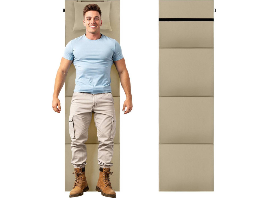 Skládací podložka SURVIVAL s polštářem - 180x50 cm - béžová