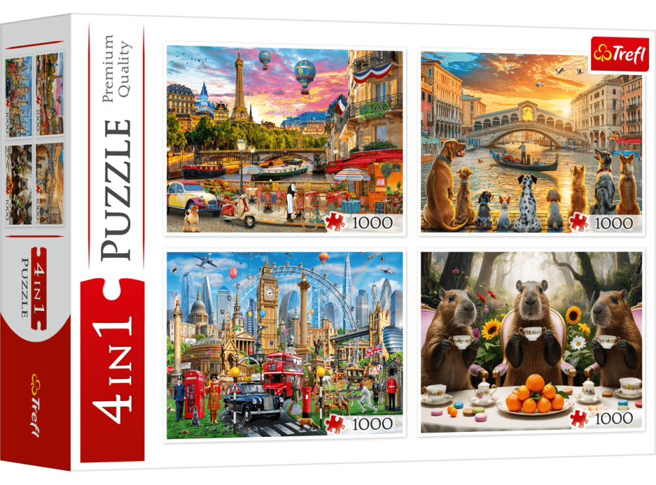 TREFL Puzzle Malovaná města a Kapybary 4x1000 dílků