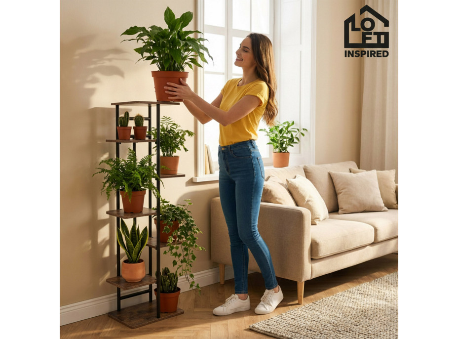 Stojan na květiny BASTIAN RUSTIC - grafitový/stařený dub