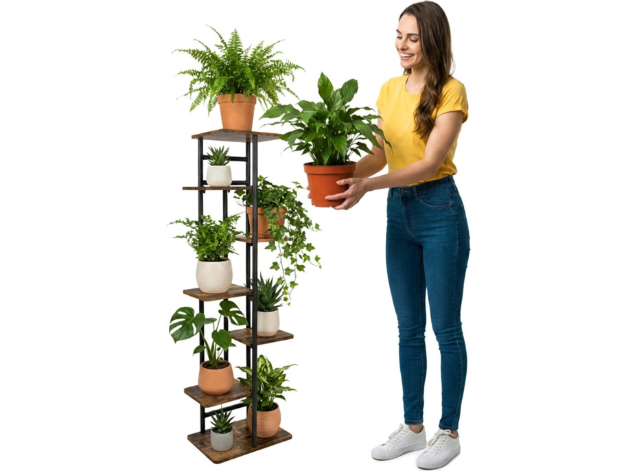 Stojan na květiny BASTIAN RUSTIC - grafitový/stařený dub