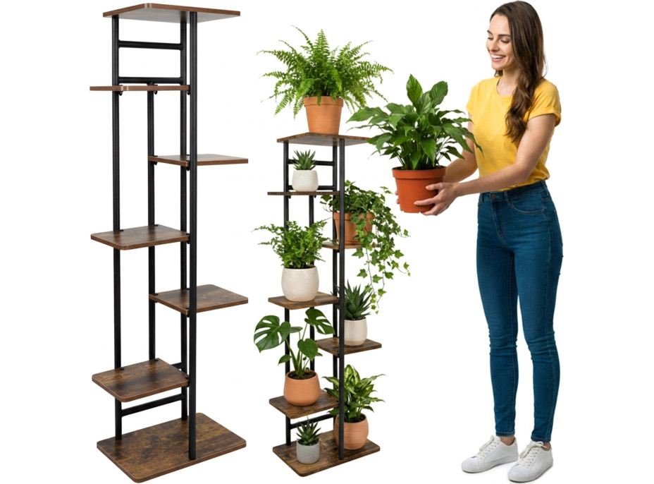 Stojan na květiny BASTIAN RUSTIC - grafitový/stařený dub