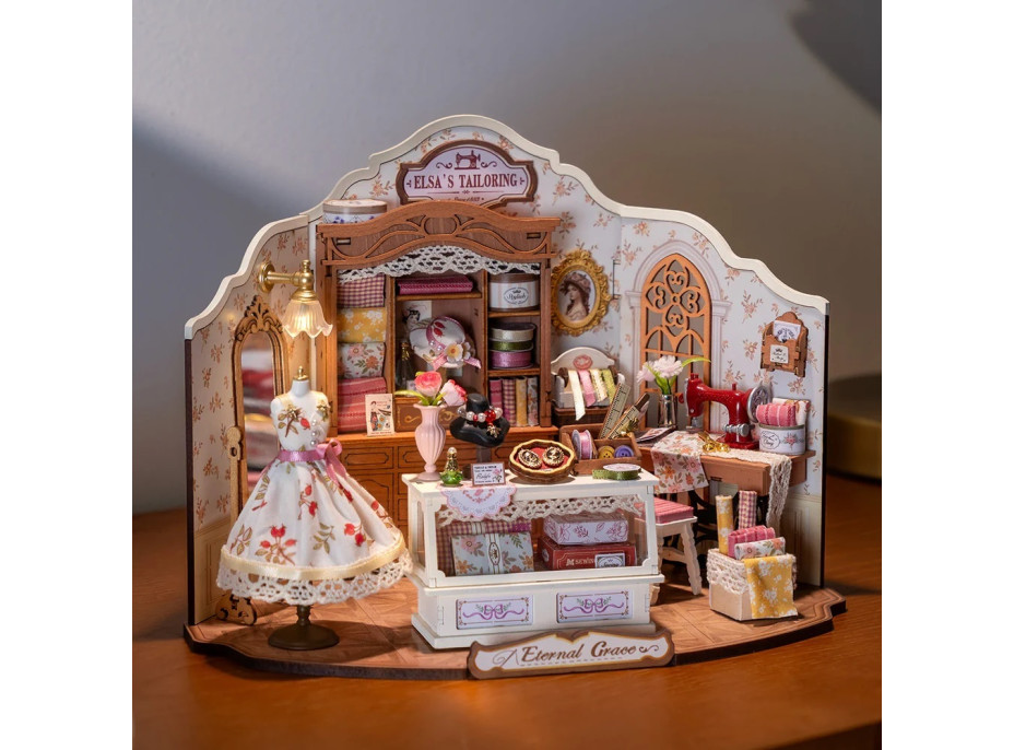 RoboTime 3D dřevěná skládačka Miniatura domečku Elsino krejčovství