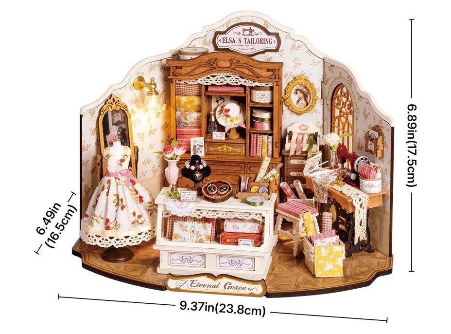 RoboTime 3D dřevěná skládačka Miniatura domečku Elsino krejčovství