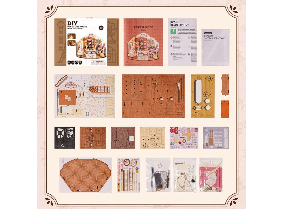 RoboTime 3D dřevěná skládačka Miniatura domečku Elsino krejčovství