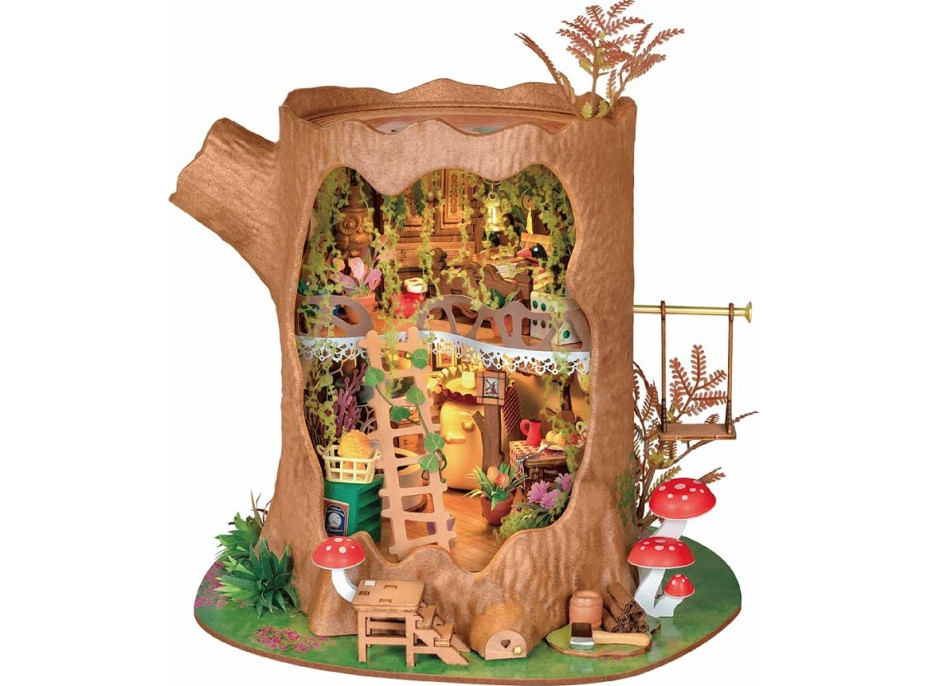 RoboTime 3D dřevěná skládačka Miniatura domečku Lesní chaloupka z pařezu