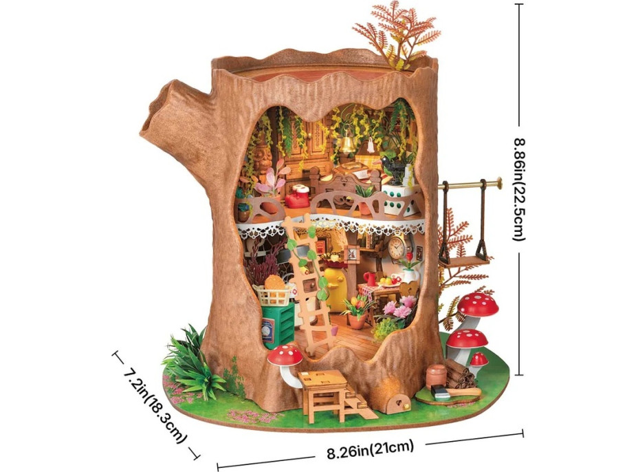 RoboTime 3D dřevěná skládačka Miniatura domečku Lesní chaloupka z pařezu