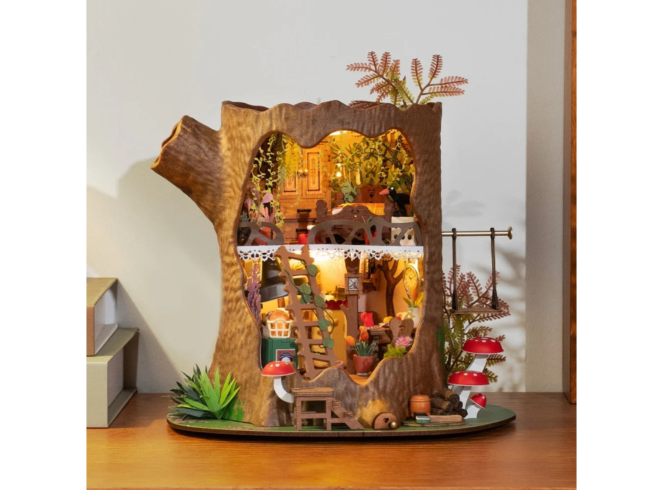 RoboTime 3D dřevěná skládačka Miniatura domečku Lesní chaloupka z pařezu