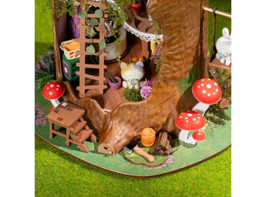 RoboTime 3D dřevěná skládačka Miniatura domečku Lesní chaloupka z pařezu