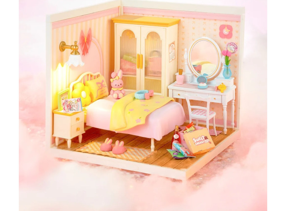 RoboTime 3D dřevěná skládačka Miniatura domečku Růžový pokojíček
