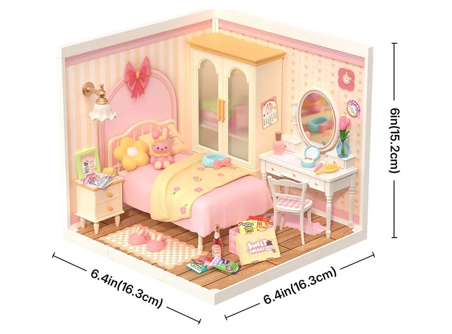 RoboTime 3D dřevěná skládačka Miniatura domečku Růžový pokojíček