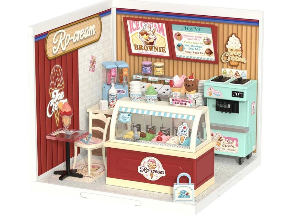 RoboTime 3D dřevěná skládačka Miniatura domečku Prodejna zmrzliny