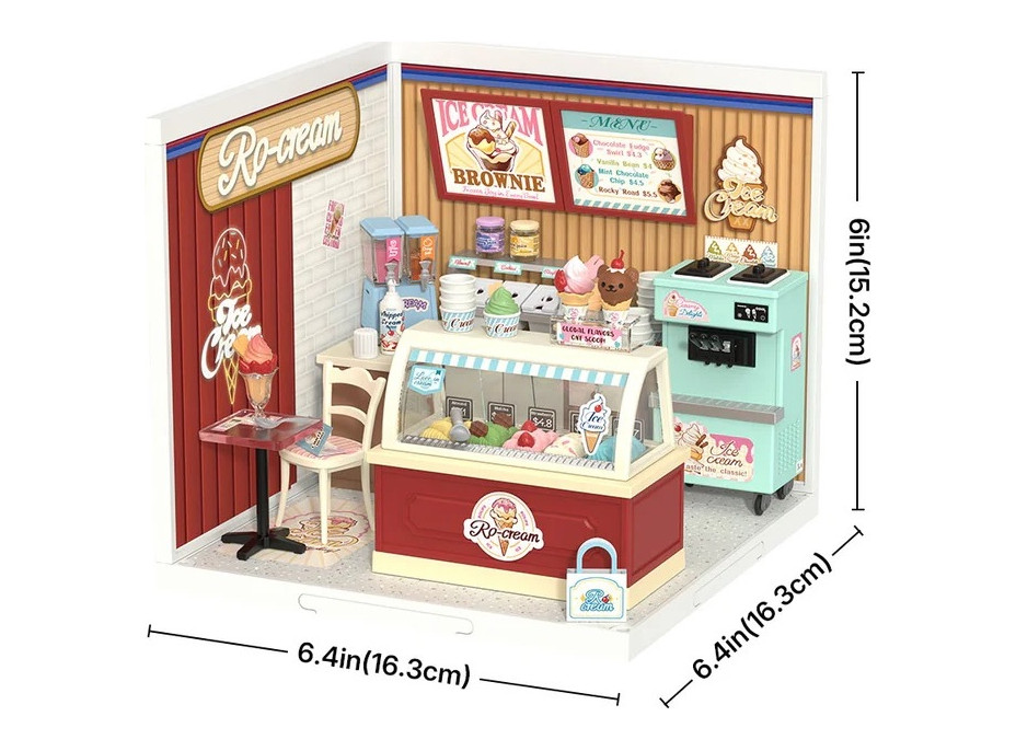 RoboTime 3D dřevěná skládačka Miniatura domečku Prodejna zmrzliny