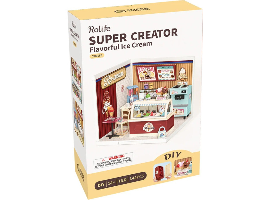 RoboTime 3D dřevěná skládačka Miniatura domečku Prodejna zmrzliny