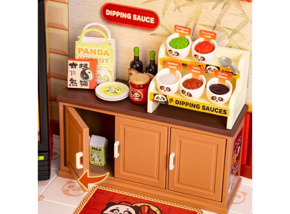 RoboTime 3D dřevěná skládačka Miniatura domečku Asijské bistro Panda Hot Pot