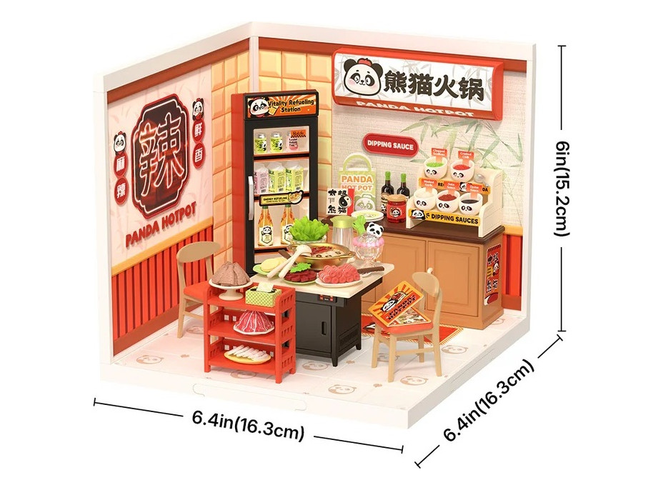RoboTime 3D dřevěná skládačka Miniatura domečku Asijské bistro Panda Hot Pot