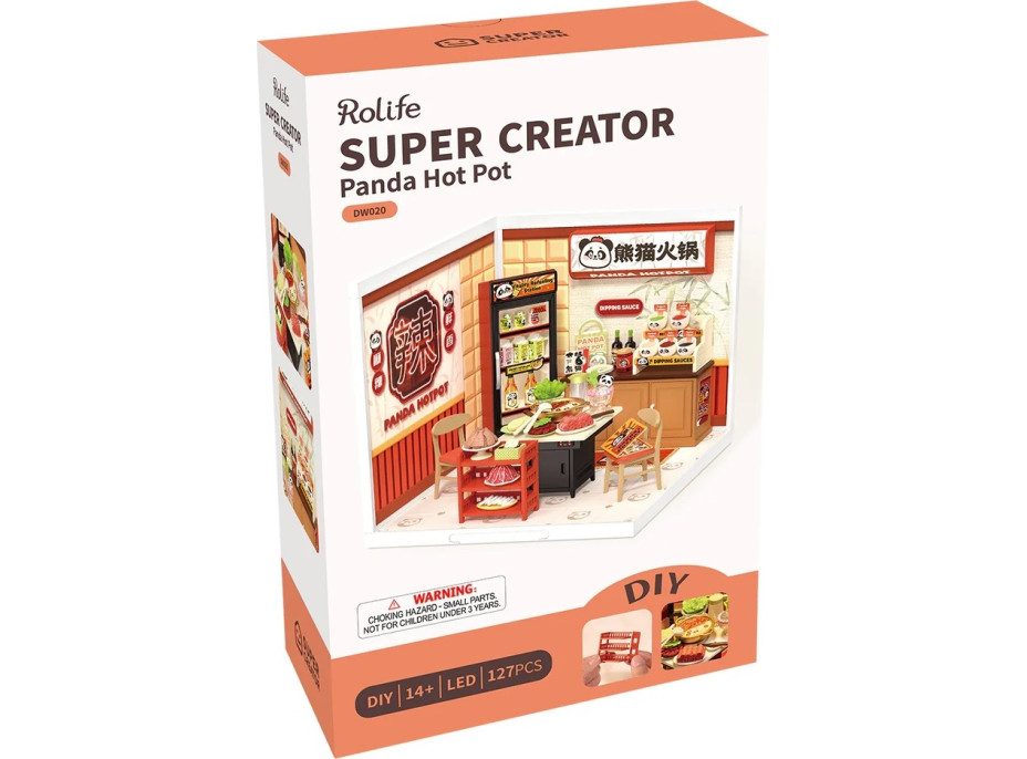 RoboTime 3D dřevěná skládačka Miniatura domečku Asijské bistro Panda Hot Pot