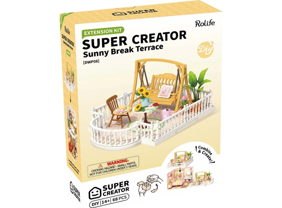 RoboTime 3D dřevěná skládačka Rozšíření pro miniatury domečků Terasa s houpačkou