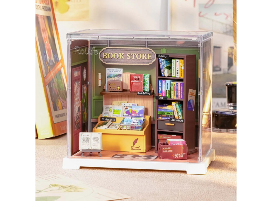 RoboTime 3D dřevěná skládačka Miniatura domečku mini Knihkupectví