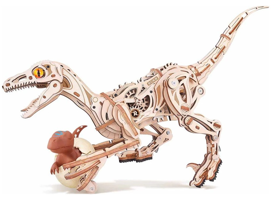 RoboTime 3D dřevěná mechanická skládačka Velociraptor