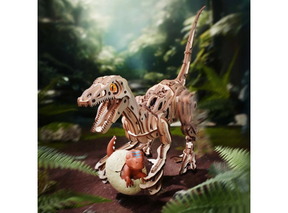 RoboTime 3D dřevěná mechanická skládačka Velociraptor