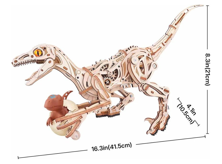 RoboTime 3D dřevěná mechanická skládačka Velociraptor